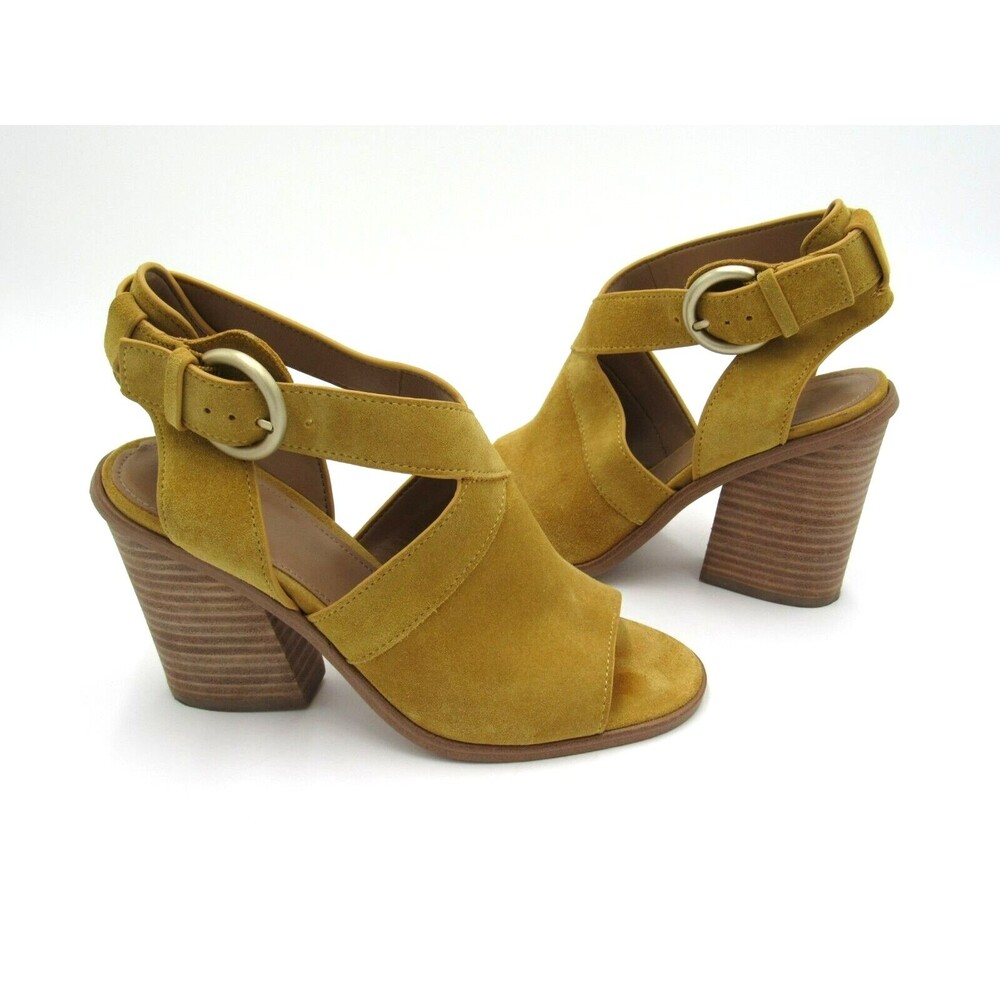 Marc Fisher LTD Vega Sandals Women's Size 6 Mustard Yellow Suede Block Heel Boho